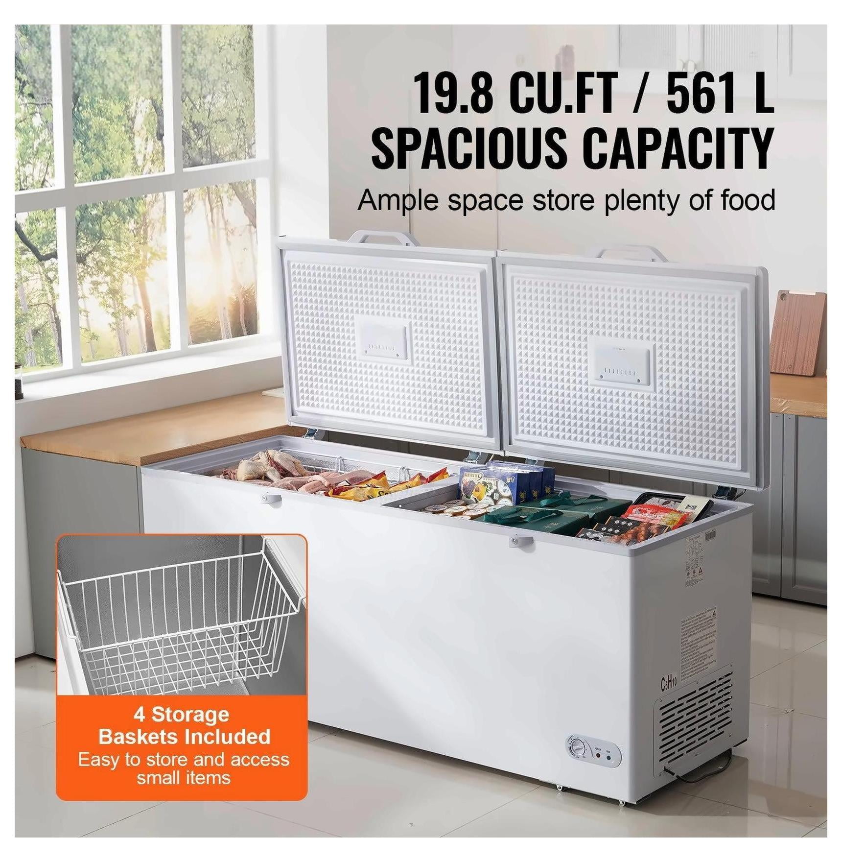 Chest Freezer 19.8 Cu.ft Large Deep Freezer with Baskets - Commercial Freestanding Freezer, Adjustable Temp, LED Light, 6 Wheels - Food Preservation