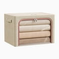 thumbnail image 6 of Extra Large Clothes Storage Bins - Linen Fabric Foldable Stackable Container Organizer Set with Clear Window & Carry Handles & Metal Frame（2PACK）, 6 of 12