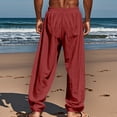 thumbnail image 4 of Dwellite Cotton Linen Pants for Men Casual Drawstring Loose Fit Summer Beach Pants Lightweight Trousers with Pockets Deep Red M, 4 of 6