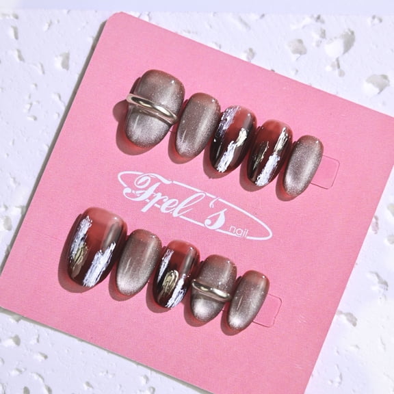 Frely's nail ROUND Oatmeal Latte M ,Handmade nail art,Press-On Nails, Holiday Gift Set with Holiday