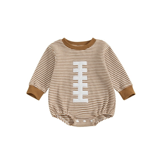 Qmyliery Baby Fall Football Bubble Romper Long Sleeve Crew Neck Stripe Pattern Sweatshirt Jumpsuit for Boys and Girls