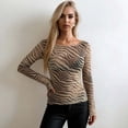thumbnail image 2 of Womens Long Sleeve Tops Casual Crewneck T Shirts Animal Print Off Shoulder For Plus Size Bodycon Sheer Mesh Blouse Basic Tees, 2 of 8