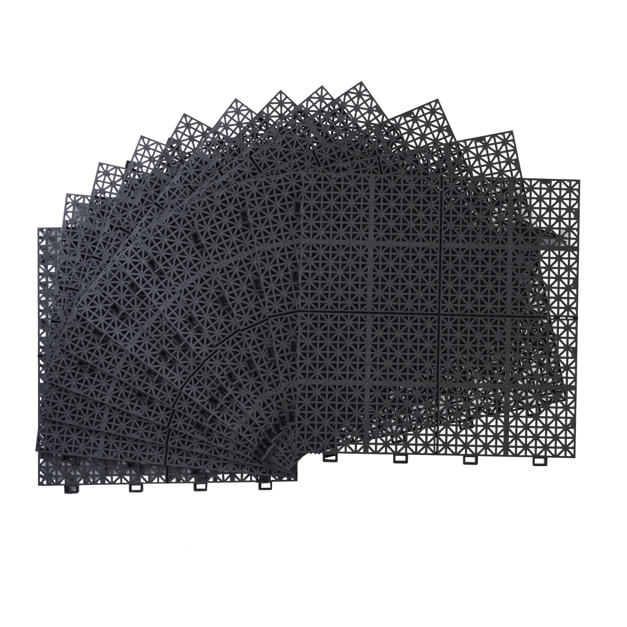 Noble House 12" Rosette Plastic Waterproof Interlocking Deck Tiles, Heavy Duty, Anti-slip Bathroom, Black, 12 PCS