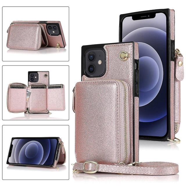 Funda tipo cartera para iPhone 12 con tarjetero y correa para el hombro para mujer