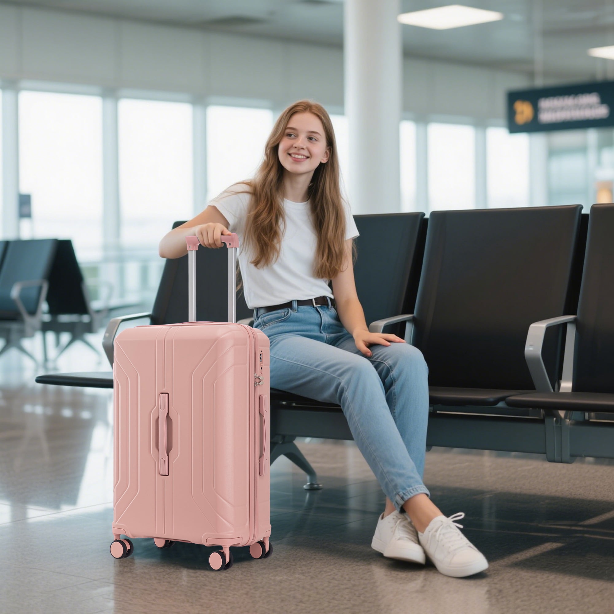 ABS Spinner Wheel Luggage, Carry on Suitcase with TSA Combination Lock