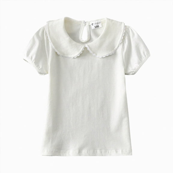 Girls Tshirts Lace Short Sleeve T Shirt Summer Baby Girl Clothes Solid Color cute Top White 6-12 Months