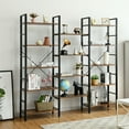 thumbnail image 4 of Gymax Triple Wide 5-tier Bookcase Large Bookshelf Display Storage Shelf Vintage Brown, 4 of 10
