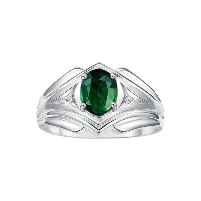 RYLOS Men's Rings Sterling Silver Rings Classic Designer Style 9X7MM Gemstone & Diamond Ring Green Sapphire September Birthstone Rings For Men Size 11