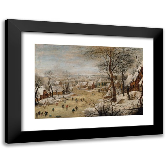 Pieter Brueghel The Younger 14x11 Black Modern Framed Museum Art Print Titled - Winter Landscape with Skaters and a Bird Trap