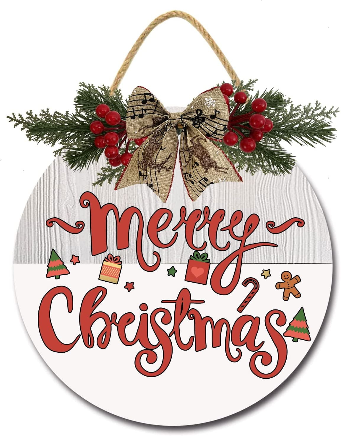 Eveokoki 11" Christmas Wreaths for Front Door, Christmas Wooden Sign