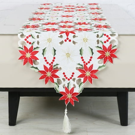 

Table Runner Flower EmbroideRed Heat-Resistant Polyester Dinning Table Centerpieces Christmas Decoration Multi-color Pol
