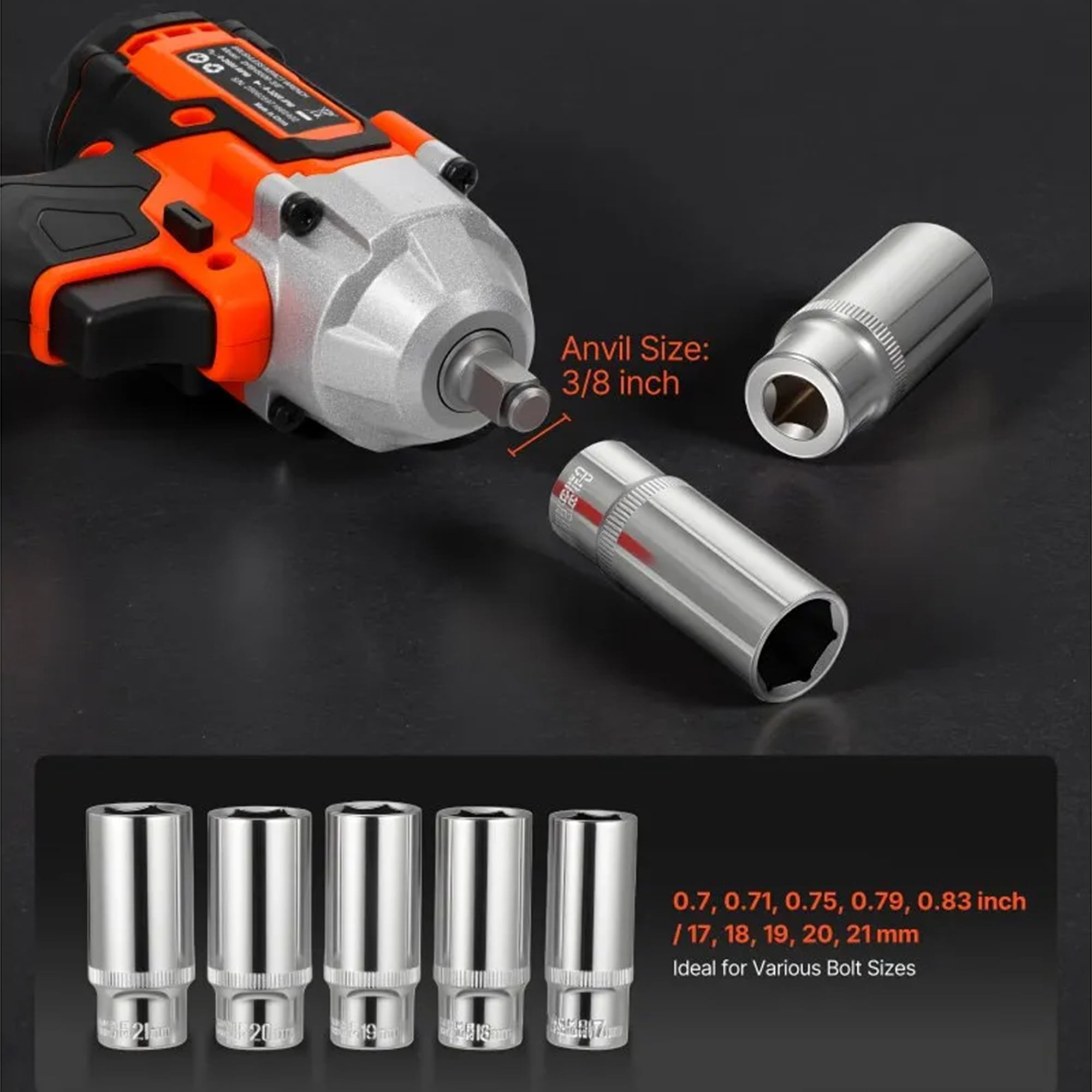 20V Cordless Impact Wrench 3/8", 380Nm Brushless, 4Ah, Sockets, 2600RPM For Automotive & DIY