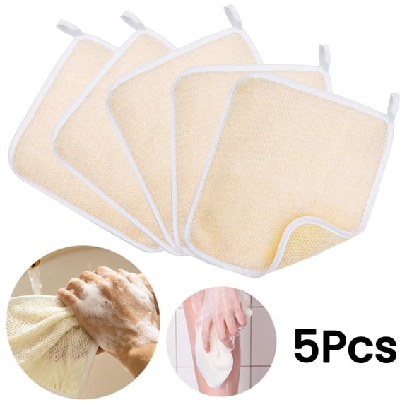 Rongsi 5 Pieces Exfoliating Face and Body Wash Cloths Towel Weave Bath Cloth Exfoliating Scrub Cloth Massage Bath Cloth for Women and Men (White Edge,8.66 x 10.23 Inch)
