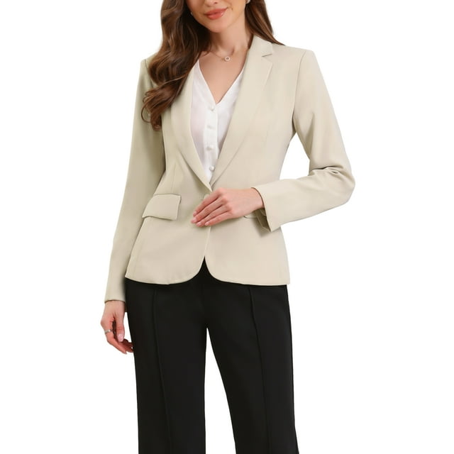 BLAZERS CHIC INSPIRADORES PARA MUJERES, CASUAL DE NEGOCIOS, CHAQUETA DE OFICINA DE MANGA LARGA CON UN BOTÓN Y HOMBRERAS, TALLA L, CAQUI