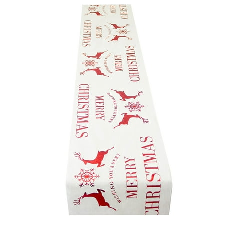 

Christmas Table Runner Xmas Elk and Snowflake Printed Polyester Decorative Tablecloth Overlay Rectangular Party Supplies (White)