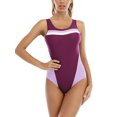 thumbnail image 3 of HiMONE Ladies One Piece Swimsuit Sleeveless Bathing Suits U Neck Backless Swimwear Color Block Surfing Purple S, 3 of 4