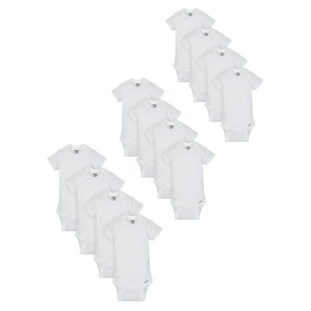 Gerber Organic Cotton White Short Sleeve Onesies Grow-With-Me Bodysuits, 12-piece Set (Baby Boys or Baby Girls,