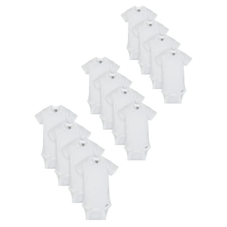 Gerber Organic Cotton White Short Sleeve Onesies Grow-With-Me Bodysuits, 12-piece Set (Baby Boys or Baby Girls, Unisex)