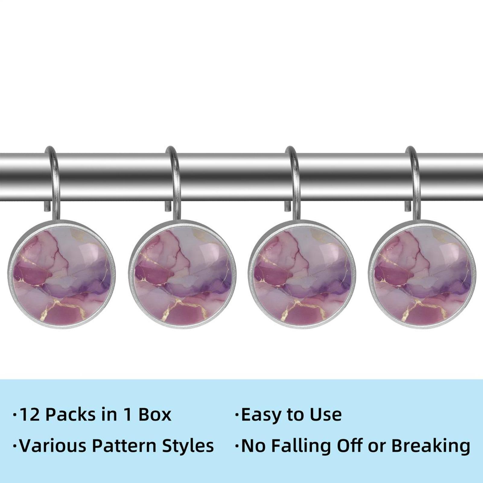 HemaKayy 12 Pcs Shower Curtain Hooks Bathroom Decorative Accessories Marble Pattern Pink Purple