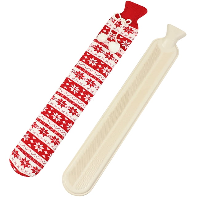 Bolsa de agua caliente Calentador de manos largo de goma con funda extraíble Bolsa de agua caliente para estudiantes, Copo de nieve rojo Kearding HA002623-02
