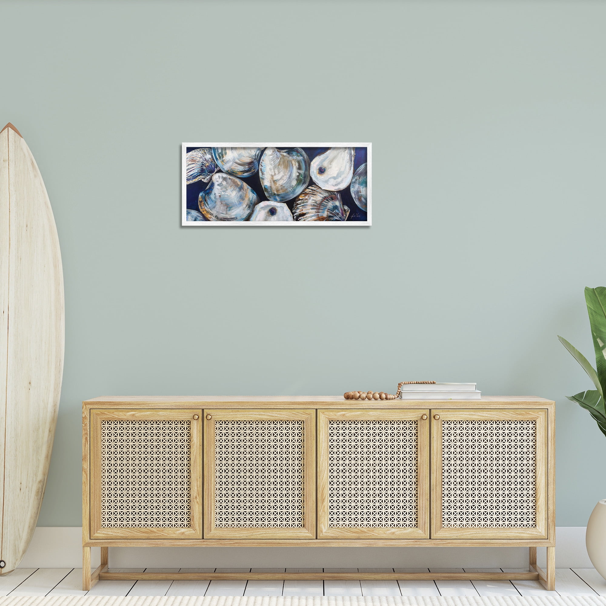 Stupell Industries Various Sea Clams Animals & Insects Painting White Framed Art Print Wall Art, 30 x 13
