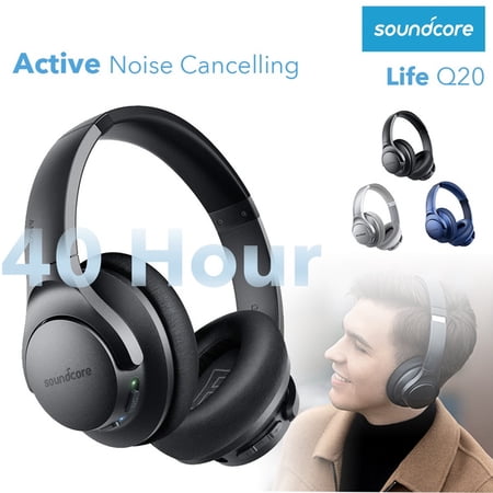 Roll over image to zoom in Anker Soundcore Life Q20 Hybrid Active Noise Cancelling Headphones, Wireless Over Ear Bluetooth Headphones with 40H Playtime