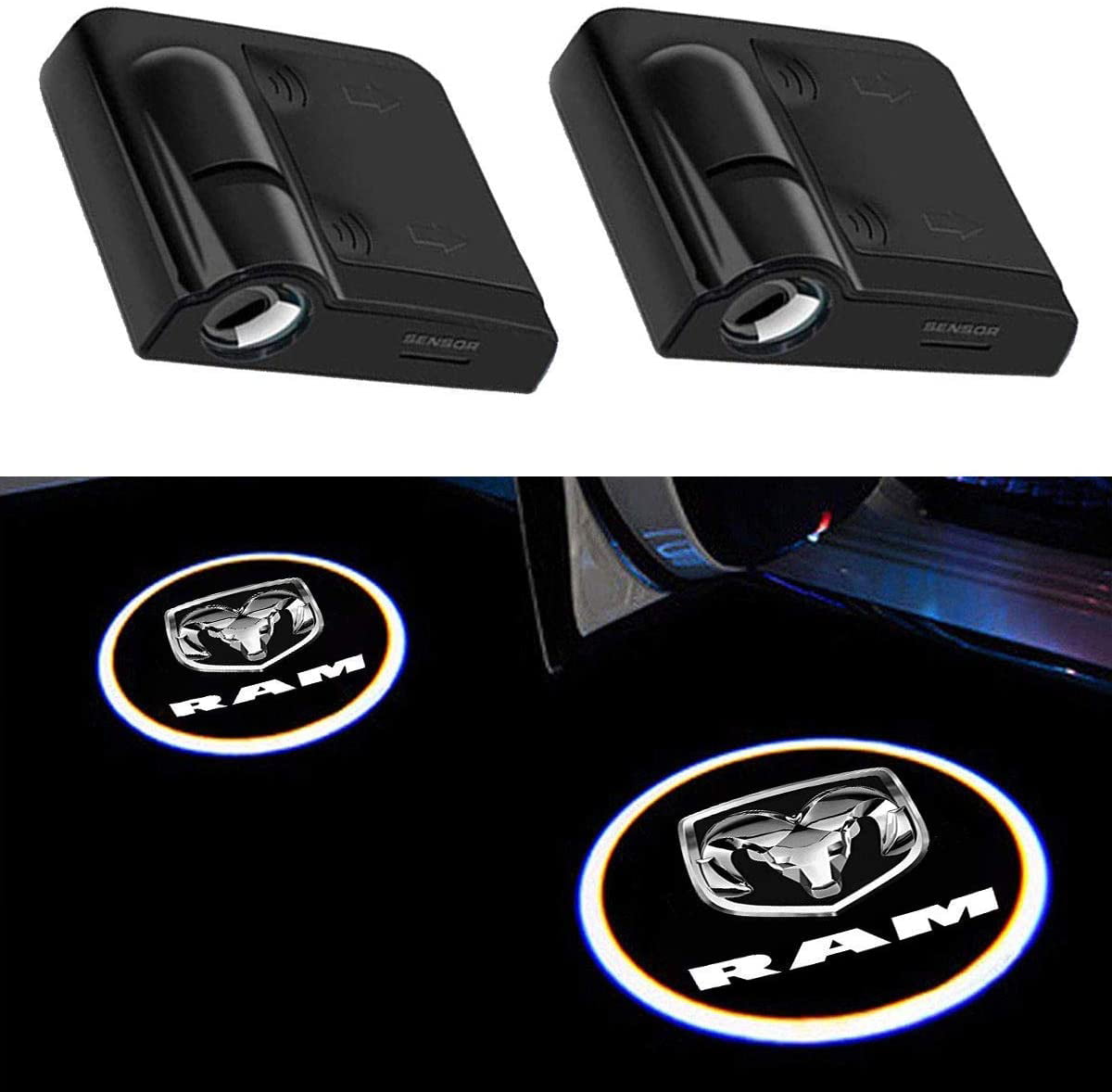 2 Pcs Universal Wireless Smart Sensor Car Projection LED Projector Door Ghost Light Shadow Light Welcome Light Laser Emblem Logo Courtesy Lights Lamps
