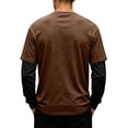 thumbnail image 4 of Men's T-Shirt Fake Two-Piece Layered Look Contrast Sleeve Casual Long Sleeve Pullover Fall Solid Color Top, 4 of 6