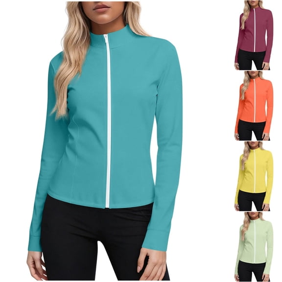 Hilenly Plus Size Sun Shirt for Women Slim Fit Zip Up Athletic Jackets Lightweight UV Protection Long Sleeve Shirts