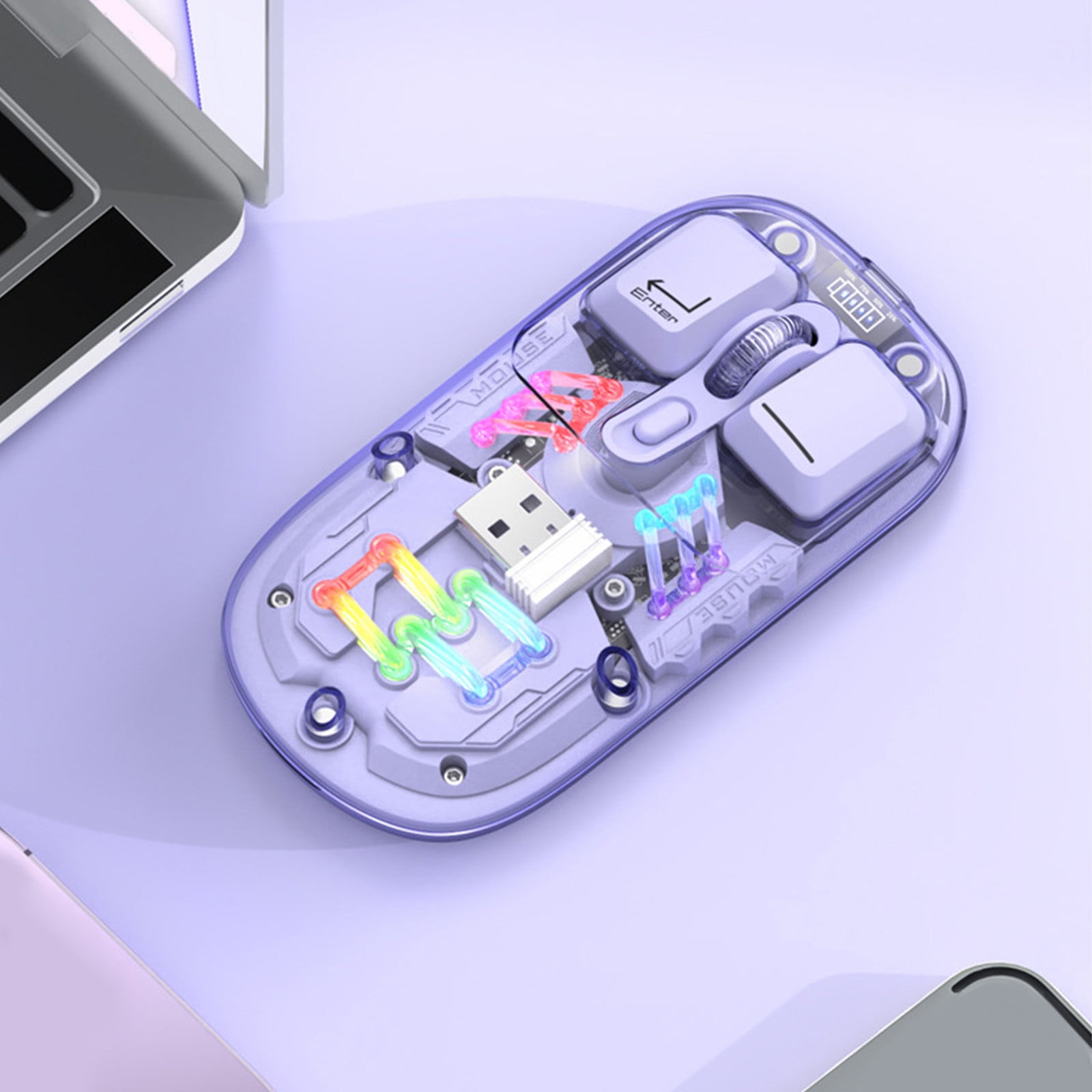 SPOORYYO Transparent Wireless Mouse with Dual 2.4G/Bluetooth 5.0 Connection, RGB Backlight, and Type-C Rechargeable - High-Capacity Battery and Precision Sensor for Office and Gaming