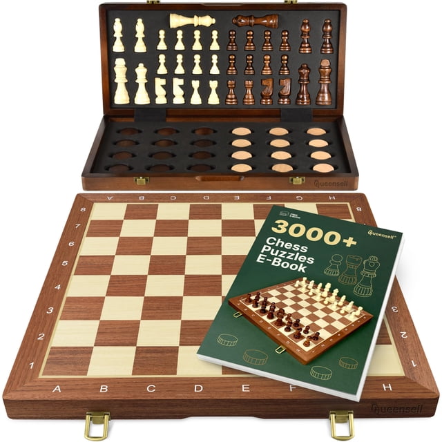 Juego de ajedrez Queensell 2 en 1, ajedrez y damas magnético
