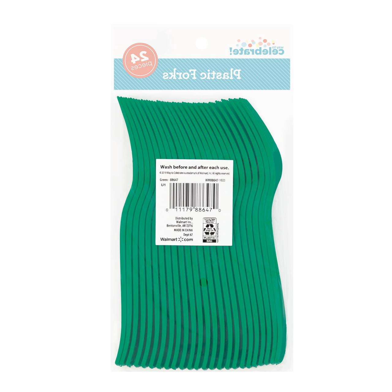 (6 pack) 24CT Green Disposable Plastic Forks by Way To Celebrate