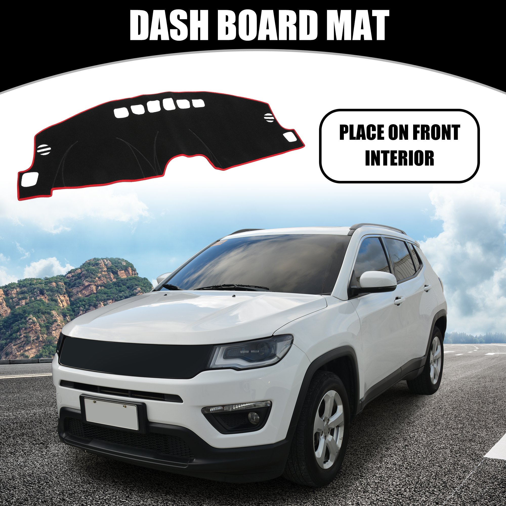 Unique Bargains Dash Cover - Non-Slip Dashboard Mat for Jeep Compass 2009-2016 - Black Red