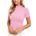 thumbnail image 4 of Women's Short Sleeve Tops Ribbed Lettuce Trim Shirts Work Blouses For Women Business Casual Outfits Slim Fit Crew Neck Casual Summer Basic Tees Going Out Tops For Women, 4 of 9