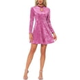 thumbnail image 2 of INSPIRE CHIC Women's Dress Velvet Choker Neck Long Sleeve High Waist A-Line Mini Dresses L Hot Pink, 2 of 5