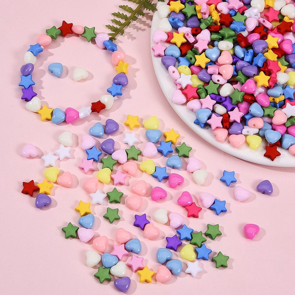 1Box 1500Pcs 15 Style Opaque Acrylic Beads Heart & Star Mixed Color 100pcs/styleDIY