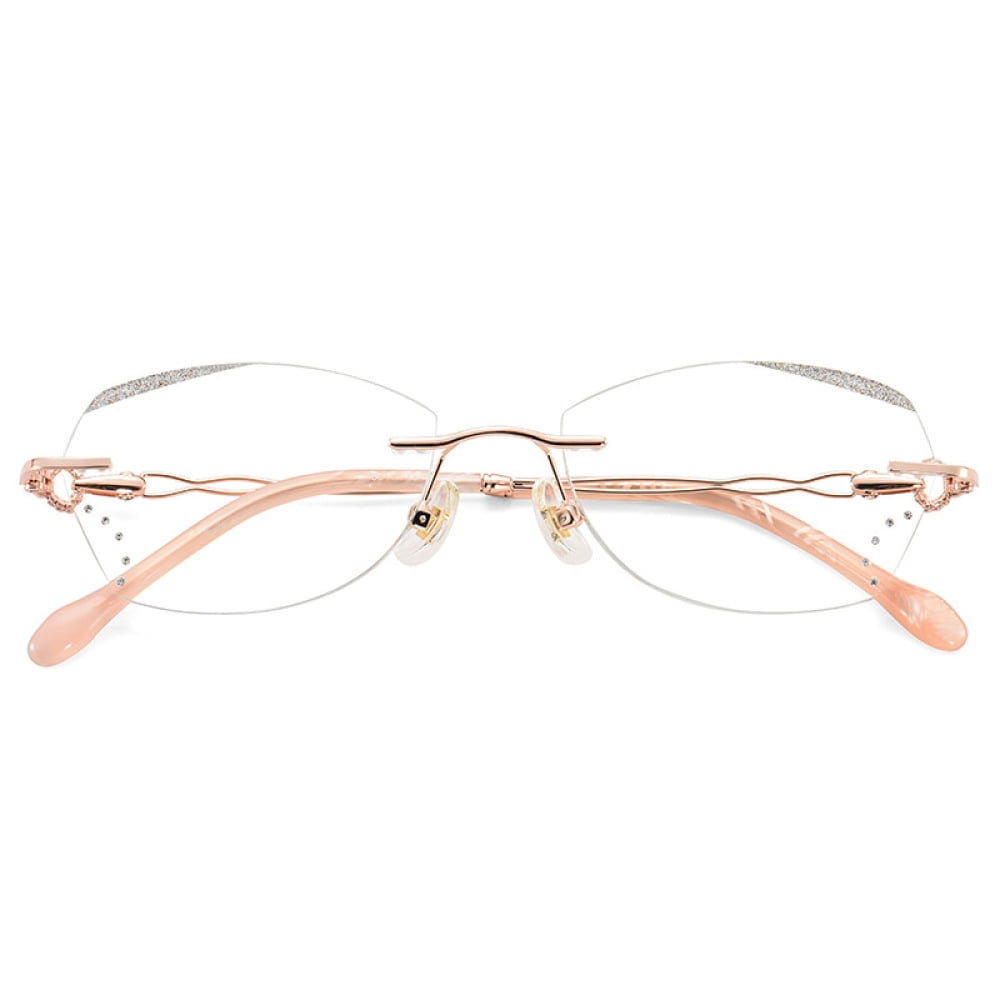 Women's Rimless Reading Glasses 4.00 Anti-Blue Light Bling Diamond Frameless Rose Gold Readers 4.00 Strength