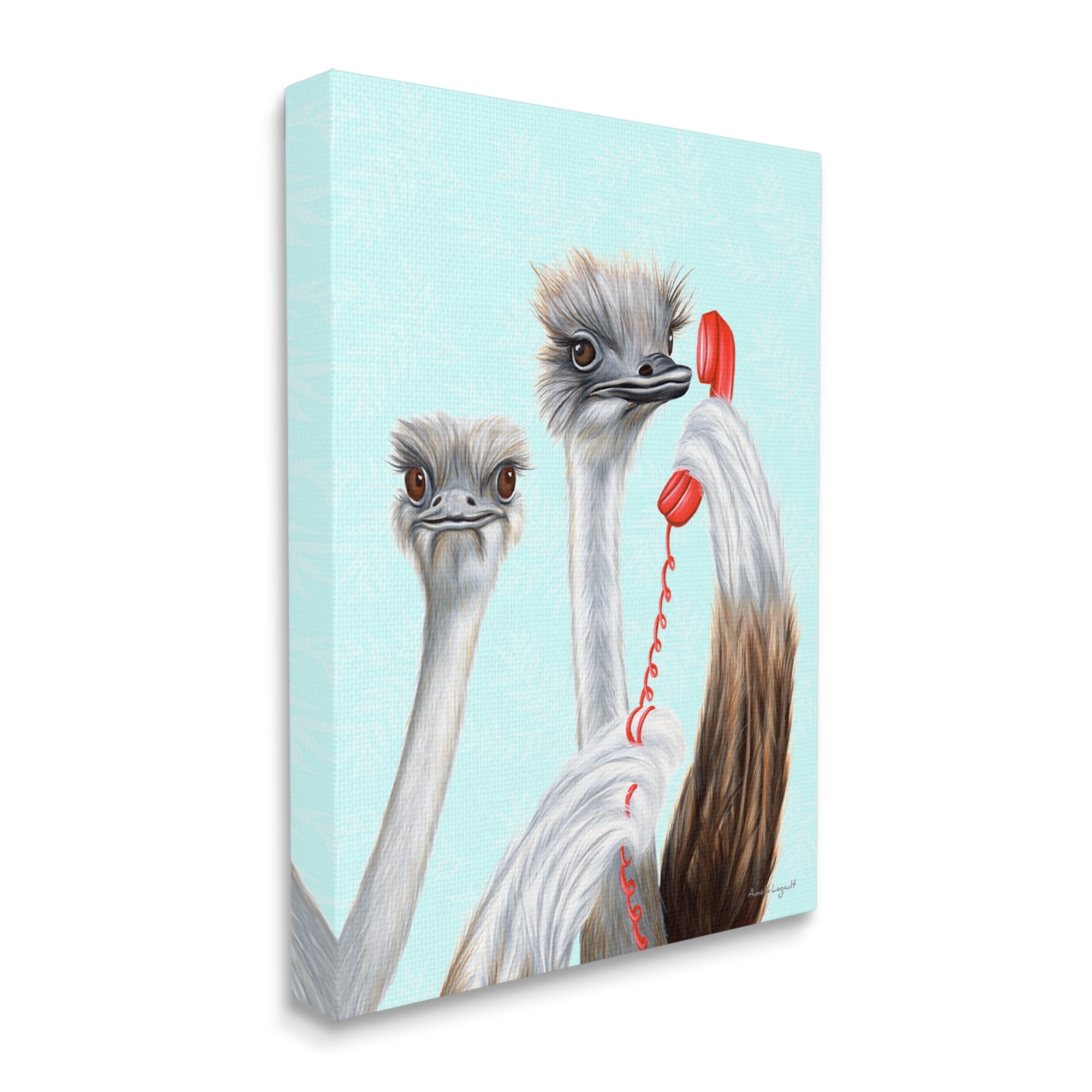 Stupell Industries Detailed Ostrich Birds Talking Red Cord Telephone Graphic Art Gallery Wrapped Canvas Print Wall Art, Design by Amelie Legault