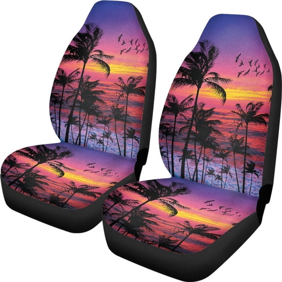 XYZCANDO 2 pcs Car Seat Cover for car Front Seats Car Seat Covers Interior Decor Soft, Truck Sedan Auto Front Seat Cover, Tropical Sunset Silhouette