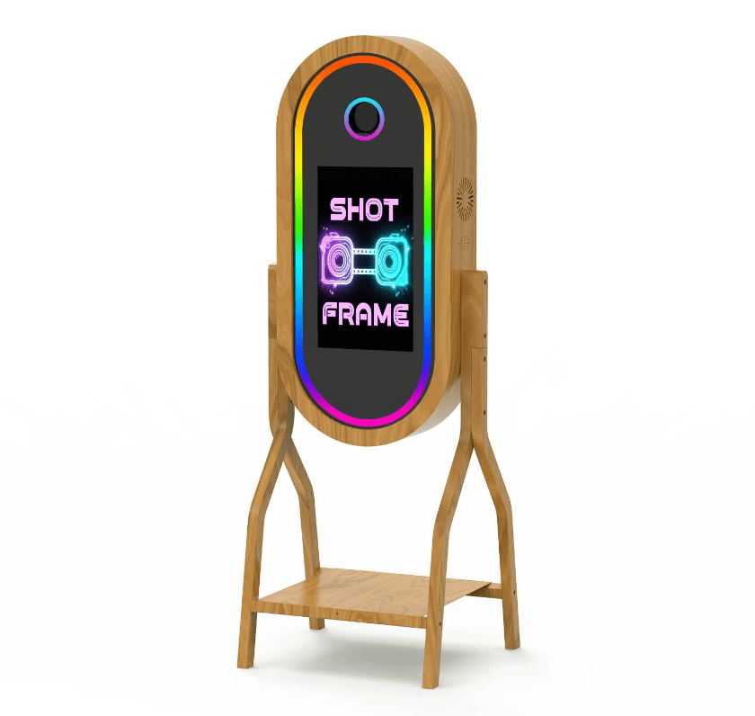 Mirror Photo Booth 50'' Wooden Magic Mirror Photo Booth with 21.5'' Interactive Touch Screen Built-in i5 Mini PC Suitable for Photography Needs in Various Locations