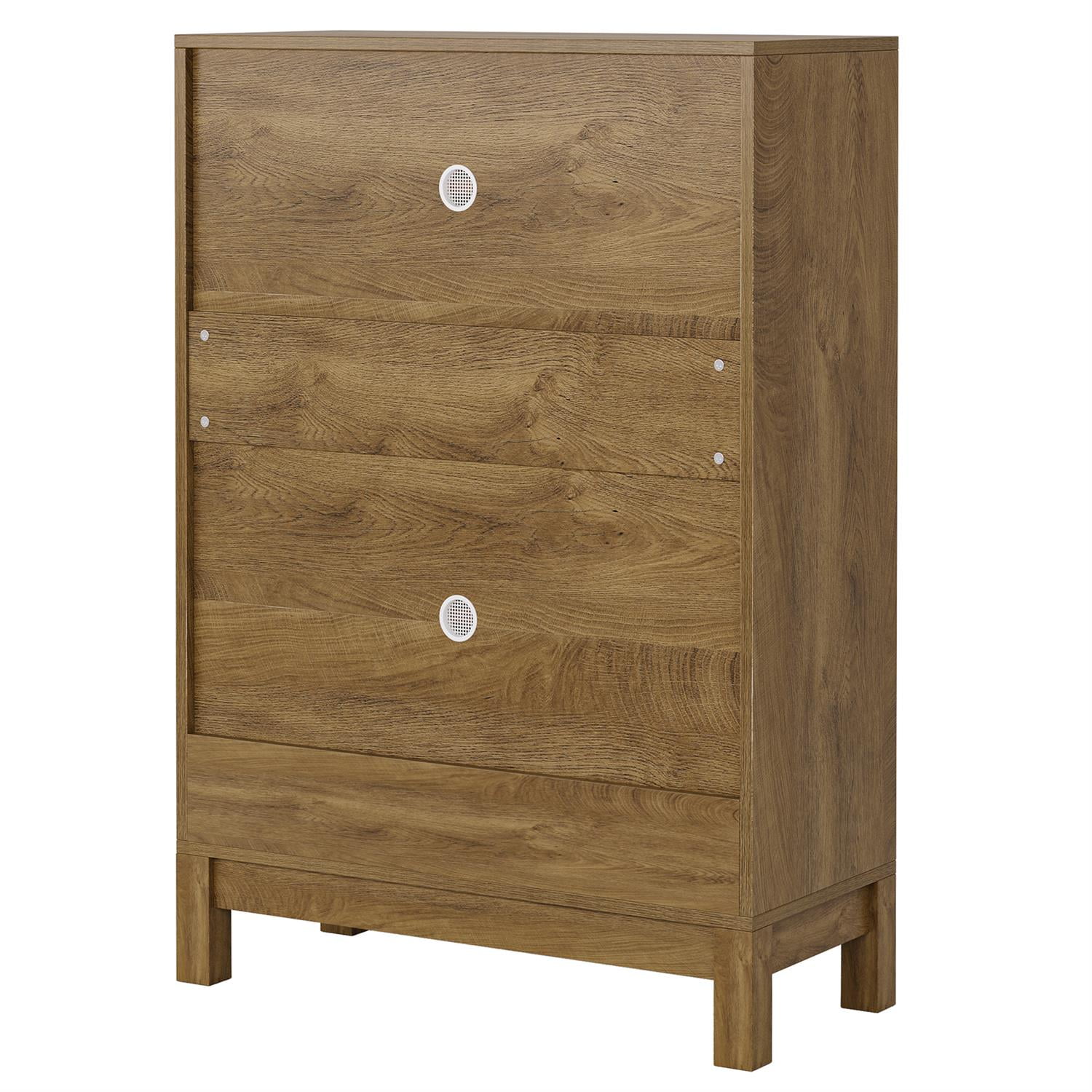 Demi Bonn 43" Solid Wood Shoe Storage with Intricate Carvings, Entryway Cabinet for Home Organization, Brown