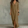 thumbnail image 6 of Guieoi Womens Dresses Fall Plus Size Elegant and Fashionable Loose Casual Collared Front-Slit Maxi Dress Brown M, 6 of 9