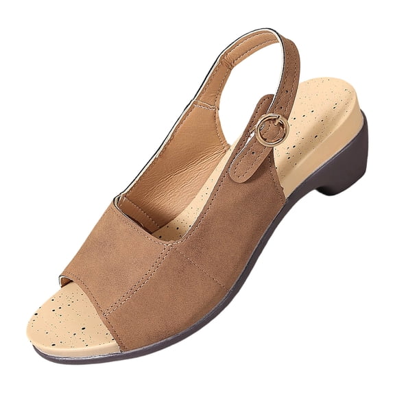 Gpaecead Women Vintage One Strap Chunky Slingback Sandals Open Toe Adjustable Shoes Spring Summer ,Brown