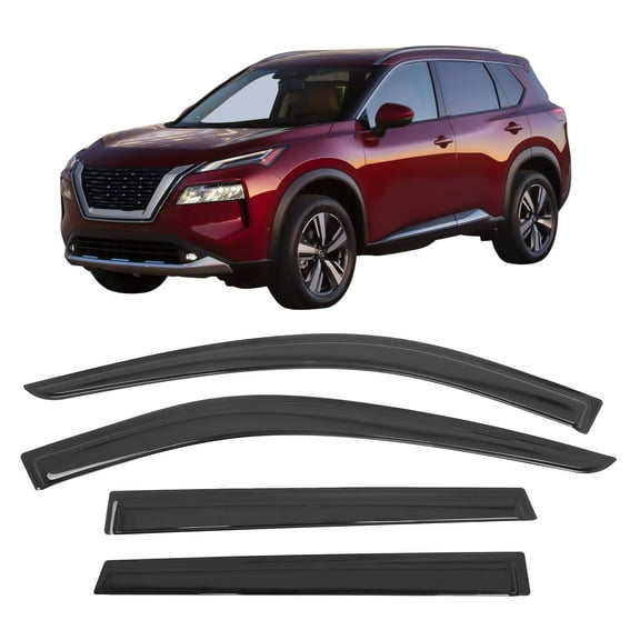Ikon Motorsports Tape-On Window Visors Compatible With 2021-2026 Nissan Rogue, Sun Rain Guard Acrylic Smoke/Tinted Vent Shade Deflectors 4PCS