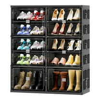 JEKO&JEKO 5 Tiers 20 Pairs Shoe Rack Organizer, Foldable Storage Cabinet for Entryway with Magnetic Doors (Black)