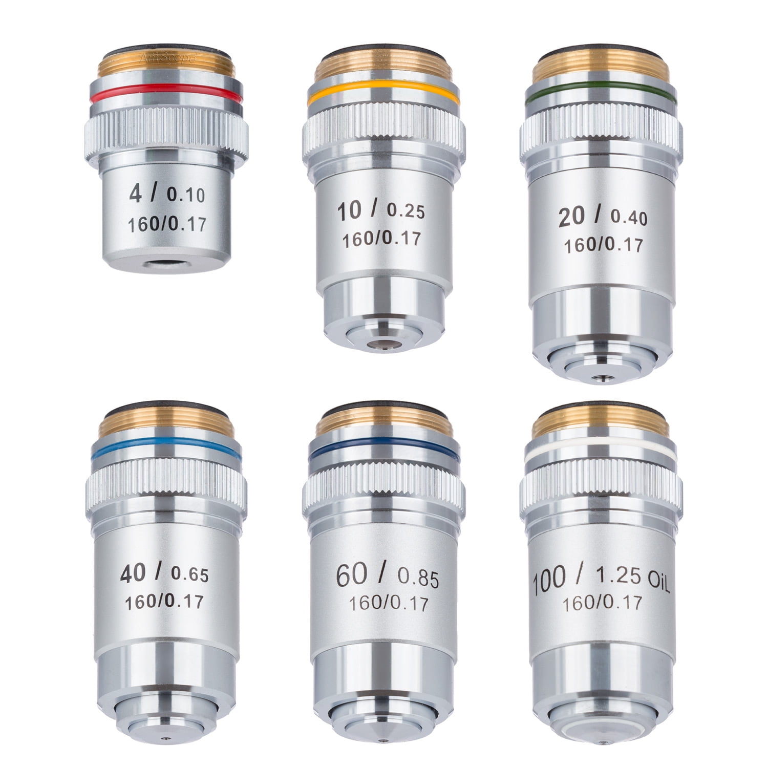 AmScope 4X 100X Six Achromatic Objective Lens Set New Walmart