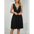 thumbnail image 4 of Alove Spring/summer Solid Color V-neck Lace Patchwork Cuffless Pocket Waist Dress, 4 of 8