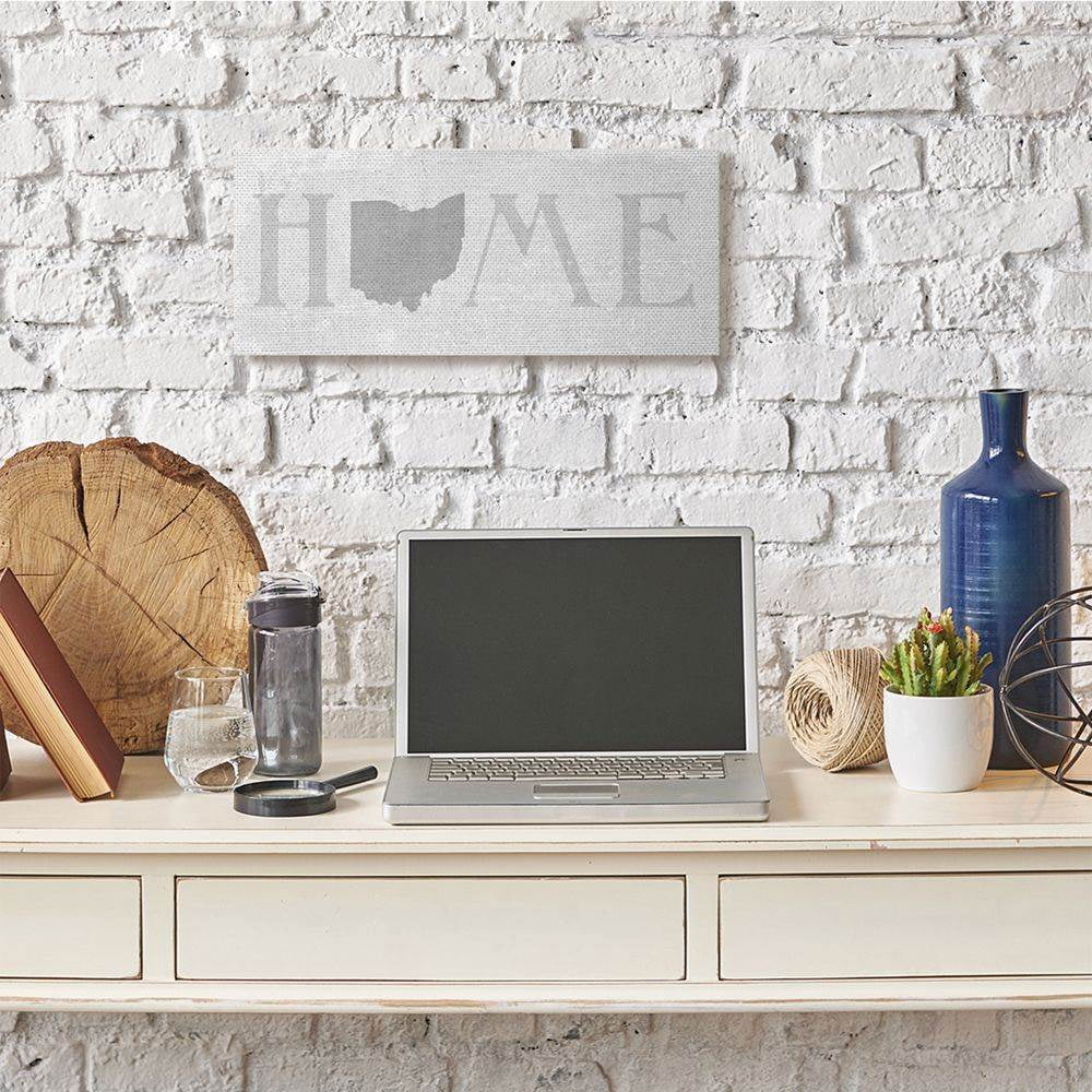 Stupell Industries Ohio Home State Map Grey Neutral Textured Word Design Canvas Wall Art by Daphne Polselli