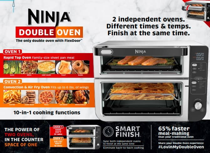 Ninja DCT400 10-in-1 Double Oven with Flex Door, Flavor Seal & Smart  Finish, Rapid Top Oven, Convection and Air Fry Bottom Oven, Bake, Roast,  Toast, Air Fry, Pizza and More, Stainless Steel 