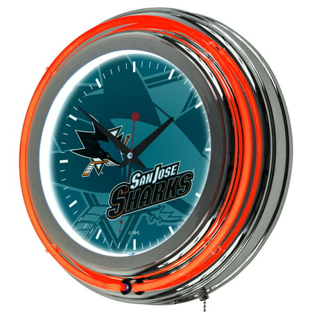 NHL Chrome Double Rung Neon Clock - Watermark - San Jose Sharks